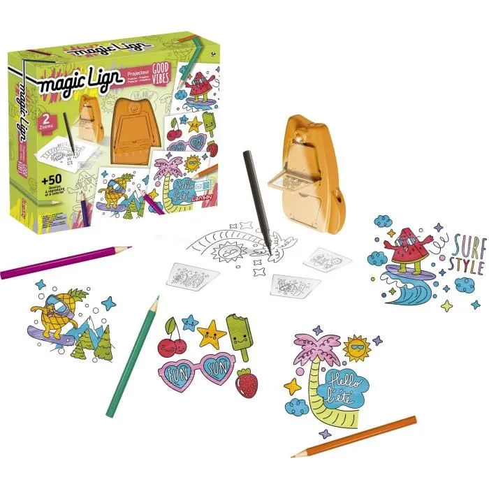LANSAY Projecteur Magic Lign Good Vibes, 50 illustrations à dessiner, jouet créatif pour enfants dès 5 ans