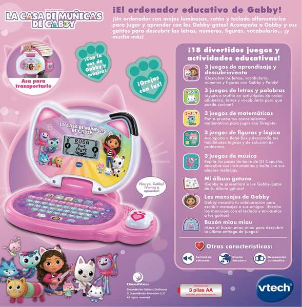 Vtech Ordenador Éducatif La Casa de Muñecas de Gabby – Ordinateur Éducatif avec Écran LCD, Plus de 200 Phrases et Mélodies, pour Enfants de 3 à 7 Ans