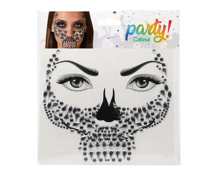 Atosa Joyas faciales adhesivas de calavera negra y plateada para maquillajes góticos