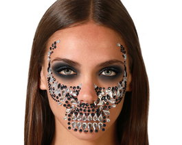 Atosa Joyas faciales adhesivas de calavera negra y plateada para maquillajes góticos