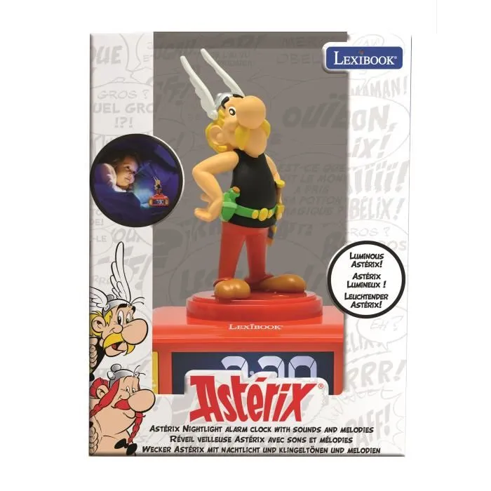 Lexibook - Réveil veilleuse Asterix digital lumineux et sonore 3D avec 6 sonneries et écran LCD rétroéclairé pour enfant, à partir de 3 ans