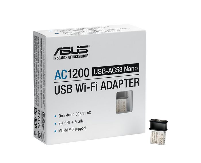 Asus USB-AC53 Nano - Adaptateur Wi-Fi USB Nano 802.11ac Dual-Band 5 GHz/2.4 GHz (867 Mbps/300 Mbps) avec MU-MIMO, pour Streaming 4K et Gaming, Noir