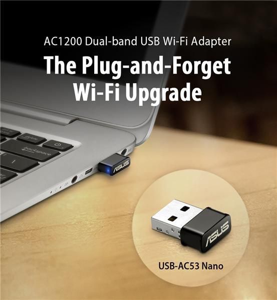 Asus USB-AC53 Nano - Adaptateur Wi-Fi USB Nano 802.11ac Dual-Band 5 GHz/2.4 GHz (867 Mbps/300 Mbps) avec MU-MIMO, pour Streaming 4K et Gaming, Noir