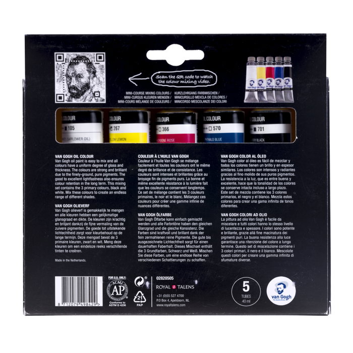 Van Gogh Óleos Van Gogh, estuche de mezcla de colores primarios | 5 x 40 ml
