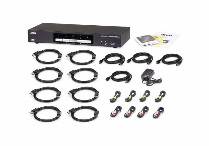 Aten CS1944DP Commutateur KVMP à double affichage DisplayPort 4K avec 4 ports USB 3.0, hub USB 3.1 et audio pour 2 ou 4 ordinateurs