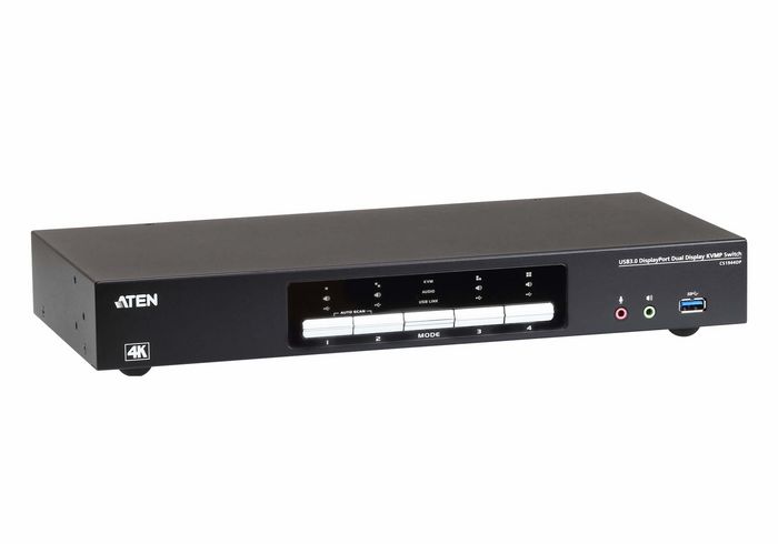 Aten CS1944DP Commutateur KVMP à double affichage DisplayPort 4K avec 4 ports USB 3.0, hub USB 3.1 et audio pour 2 ou 4 ordinateurs