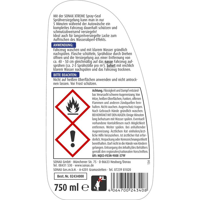 Sonax XTREME Spray & Seal Scellant et Protecteur de Peinture