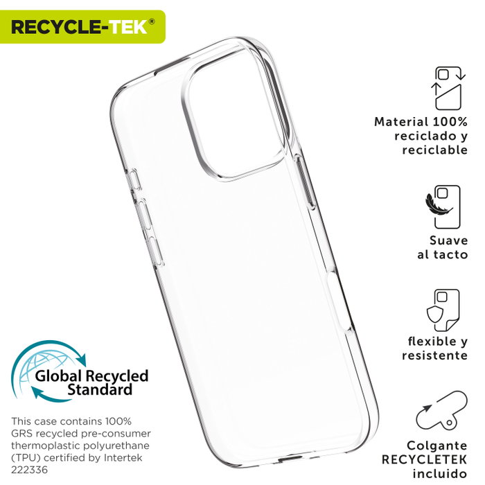 Muvit Coque Recycletek pour Apple iPhone 16 – Protection durable en matériaux 100% recyclés, flexible et écologique