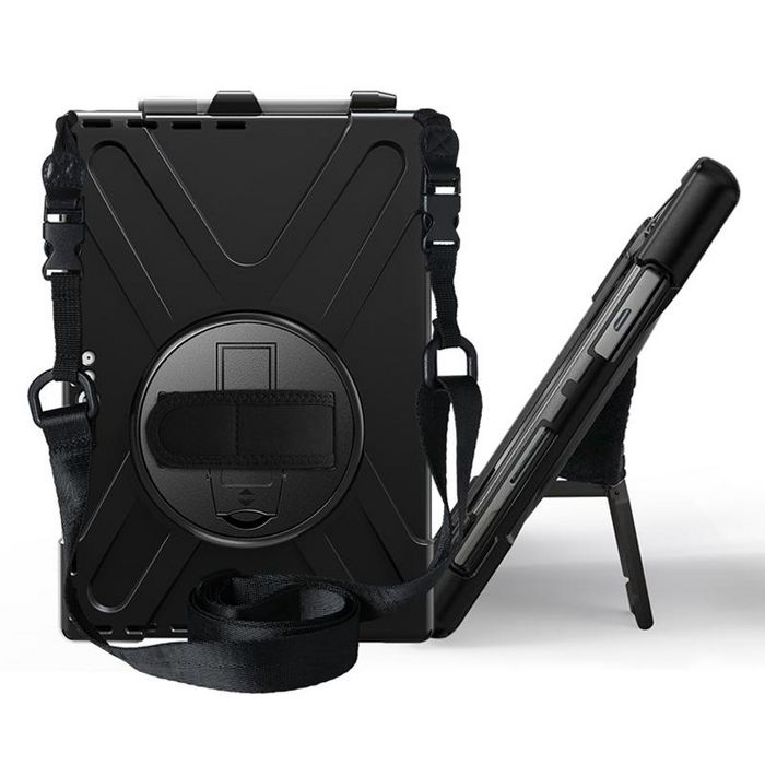 eSTUFF Housse de protection Defender AUSTIN pour Microsoft Surface Pro 7+/7/6/5/4, avec support rotatif 360 degres et sangle, sans verre frontal - Noir