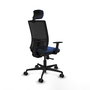 Chaise Yunquera Synchro 4 positions tissu Bleu foncé Maille Noir Base en nylon noir Accoudoir 1D Appui-tête 1D Roulettes 65mm nylon