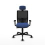 Chaise Yunquera Synchro 4 positions tissu Bleu foncé Maille Noir Base en nylon noir Accoudoir 1D Appui-tête 1D Roulettes 65mm nylon