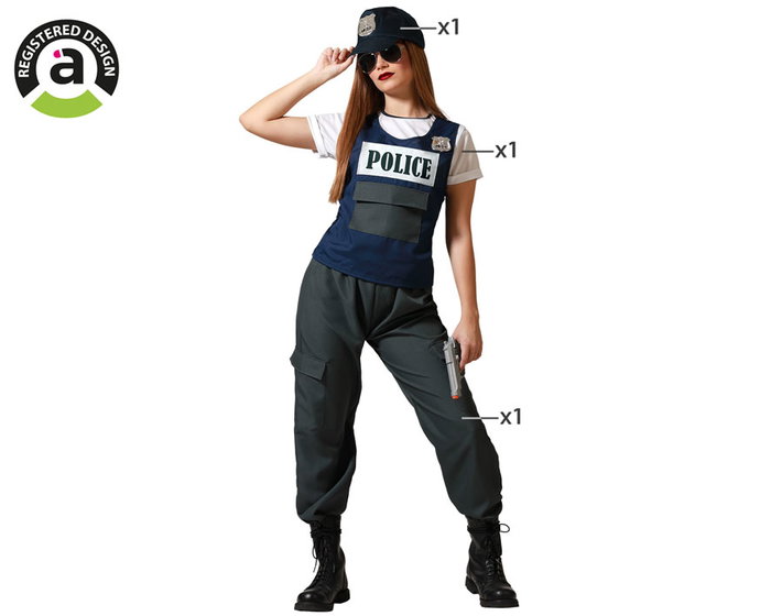 Déguisement Policier Femme Adulte - Veste Bleue, Pantalon, Casquette - Taille XL - Polyester - Carnaval Déguisement Policier Femme Adulte - Veste Bleue, Pantalon, Casquette - Taille XL - Polyester - Carnaval