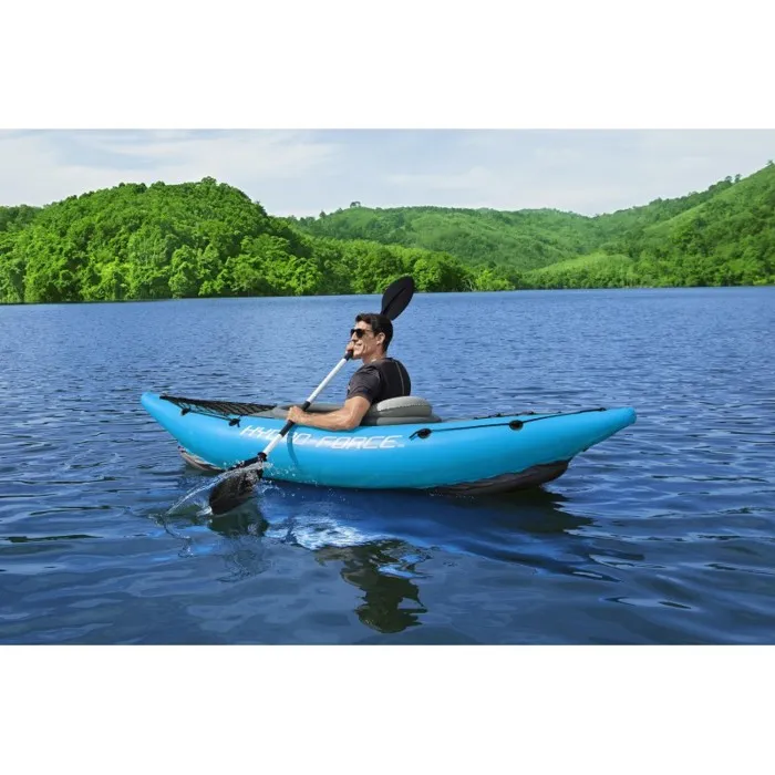 Bestway Kayak gonflable Cove Champion Hydro-Force 1 place - 275 x 81 cm, Inflata-Shield, avec pagaie aluminium, pompe Air Hammer, ailerons amovibles et sac de transport