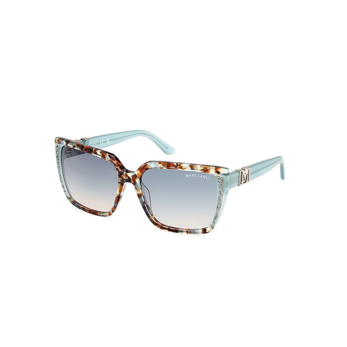 Guess By Marciano GM00012 Lunettes de Soleil Femme Carrées BleuHavana Monture Acétate Diamètre Cristal 58 mm