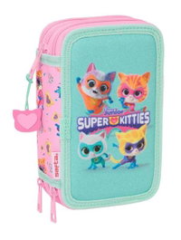 Safta Plumier triple 37 pièces avec motif Superkitties - Trousse de rangement pour enfant à partir de 3 ans (12,5x19,5x5,5 cm)