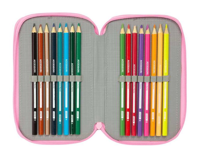 Safta Plumier triple 37 pièces avec motif Superkitties - Trousse de rangement pour enfant à partir de 3 ans (12,5x19,5x5,5 cm)