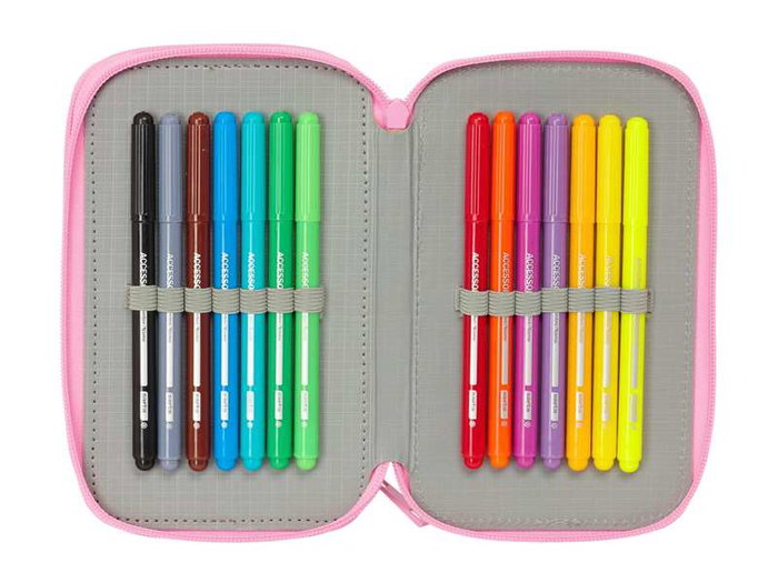 Safta Plumier triple 37 pièces avec motif Superkitties - Trousse de rangement pour enfant à partir de 3 ans (12,5x19,5x5,5 cm)
