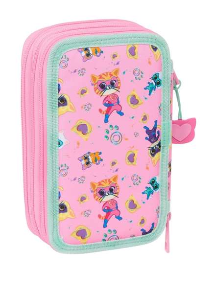 Safta Plumier triple 37 pièces avec motif Superkitties - Trousse de rangement pour enfant à partir de 3 ans (12,5x19,5x5,5 cm)