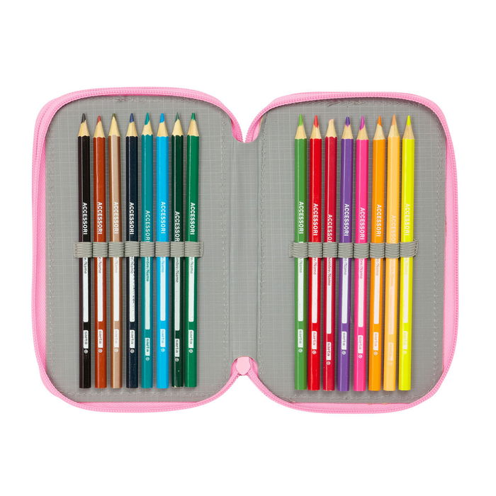 Pochette à crayons triple SuperKitties Rose Turquoise 12,5 x 19,5 x 5,5 cm 37 Pièces