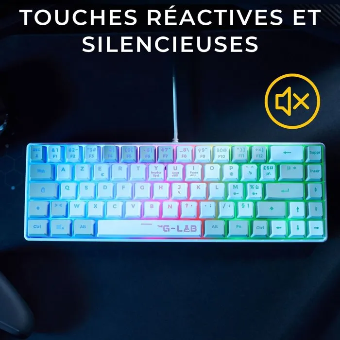 The G-Lab KEYZ-HYDRO-WG/FR - Clavier gamer filaire compact 60% AZERTY, rétroéclairé RGB, couleur gris et blanc - Switches confortables pour gaming