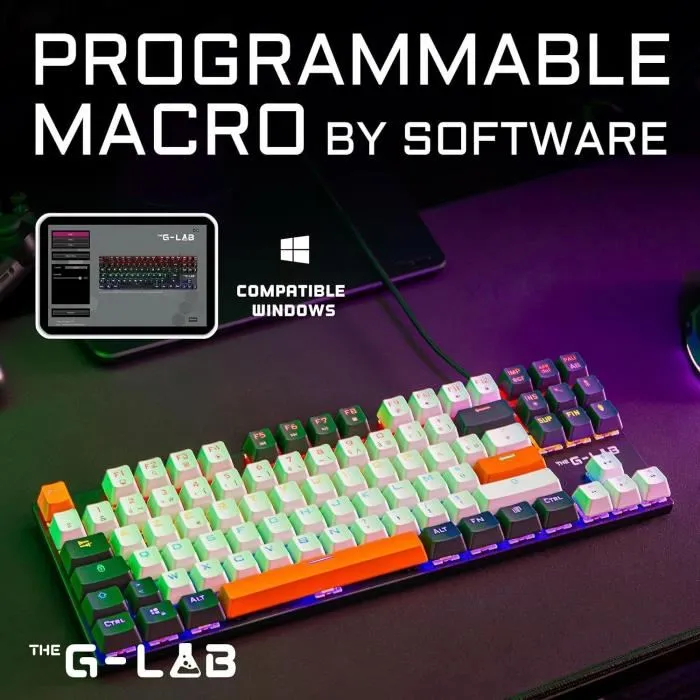 The G-Lab KEYZ-MERCURY-C/FR - Clavier Gaming Mécanique TKL Français - Rétroéclairage RGB 20 Modes - Touches Blanches, Noires et Orange - 12 Raccourcis Multimédia - USB The G-Lab KEYZ-MERCURY-C/FR - Clavier Gaming Mécanique TKL Français - Rétroéclairage RGB 20 Modes - Touches Blanches, Noires et Orange - 12 Raccourcis Multimédia - USB