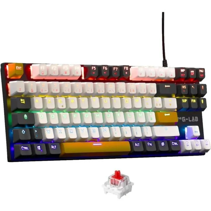 The G-Lab KEYZ-MERCURY-C/FR - Clavier Gaming Mécanique TKL Français - Rétroéclairage RGB 20 Modes - Touches Blanches, Noires et Orange - 12 Raccourcis Multimédia - USB The G-Lab KEYZ-MERCURY-C/FR - Clavier Gaming Mécanique TKL Français - Rétroéclairage RGB 20 Modes - Touches Blanches, Noires et Orange - 12 Raccourcis Multimédia - USB