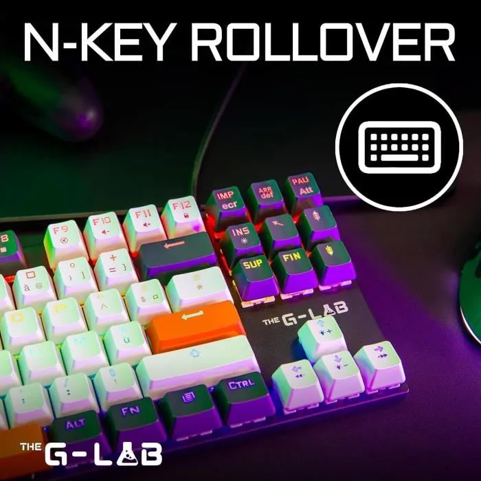 The G-Lab KEYZ-MERCURY-C/FR - Clavier Gaming Mécanique TKL Français - Rétroéclairage RGB 20 Modes - Touches Blanches, Noires et Orange - 12 Raccourcis Multimédia - USB The G-Lab KEYZ-MERCURY-C/FR - Clavier Gaming Mécanique TKL Français - Rétroéclairage RGB 20 Modes - Touches Blanches, Noires et Orange - 12 Raccourcis Multimédia - USB