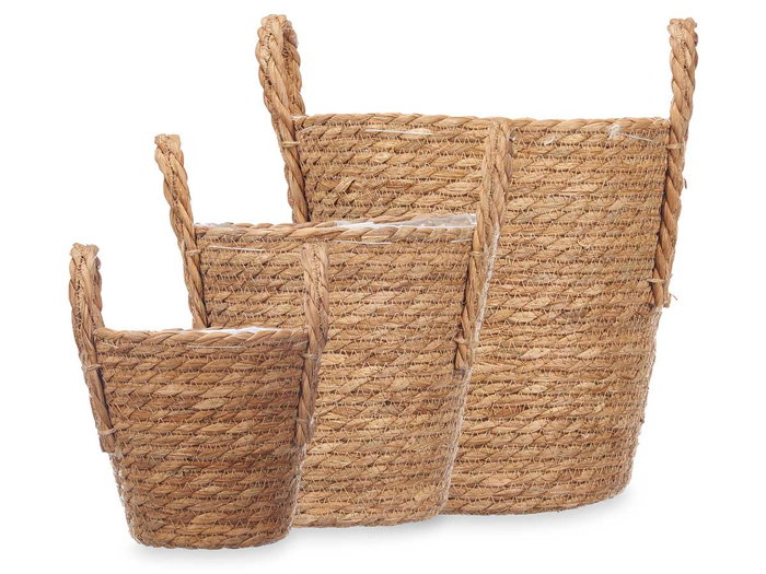 GIFTDECOR Set de 3 paniers coniques avec anses en esparto GIFTDECOR Set de 3 paniers coniques avec anses en esparto