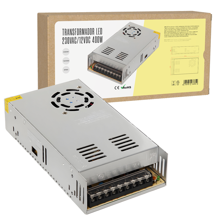 BX3 LIGHT Transformateur LED 12VDC 400W/33A IP20 - Alimentation AC/DC 220-240V pour bandeaux LED - Modèle BX3-TRIP25400W33A