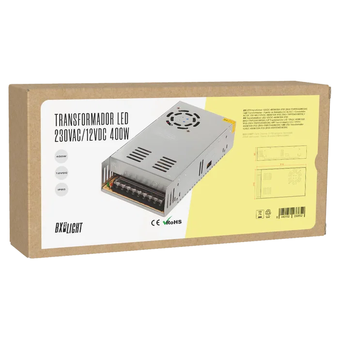 BX3 LIGHT Alimentation AC/DC Convertisseur 230V AC/12V DC 400W 33A IP25 - Alimentation pour LED, Éclairage, Signalisation - BX3-TRIP25400W33A