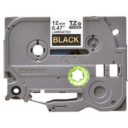 Brother TZe-334 Cinte Laminée 12 mm sur Fond Noir Imprimé Or