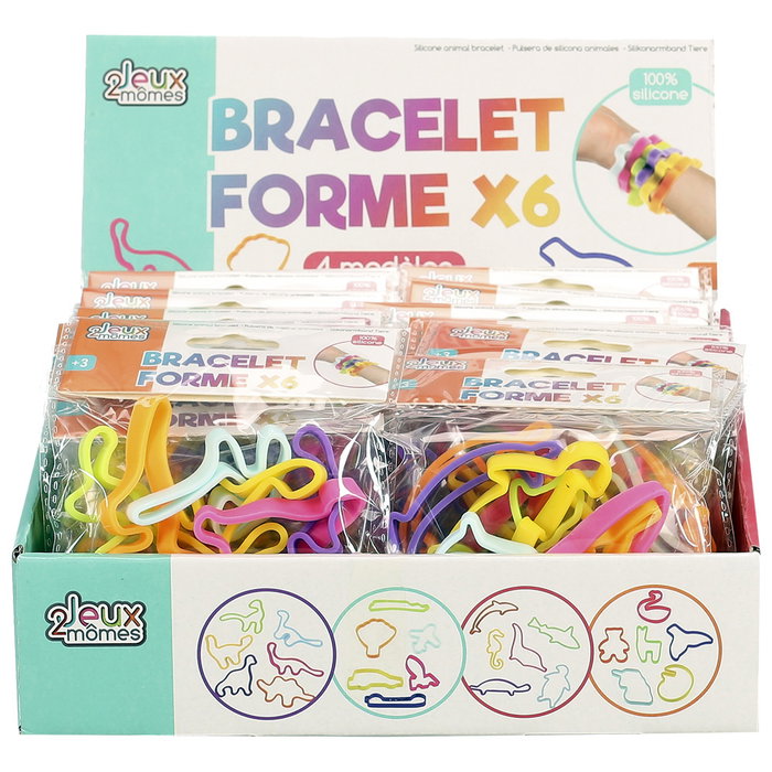 Jeux 2 momes Lot de 6 bracelets élastiques avec formes assorties
