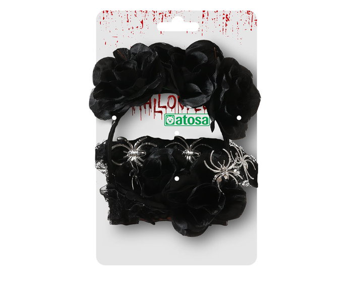 Atosa Jeu d'accessoires noir avec fleurs et araignées pour femme