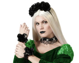 Atosa Jeu d'accessoires noir avec fleurs et araignées pour femme