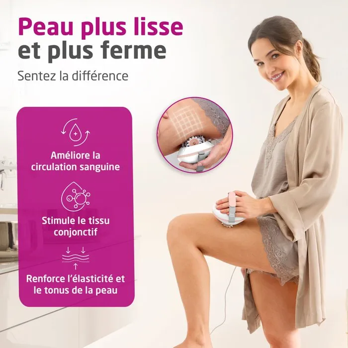 Medisana AC 860 Appareil de massage anti-cellulite - 2 intensités - 3 x 2 rouleaux rotatifs amovibles - Blanc et Rose