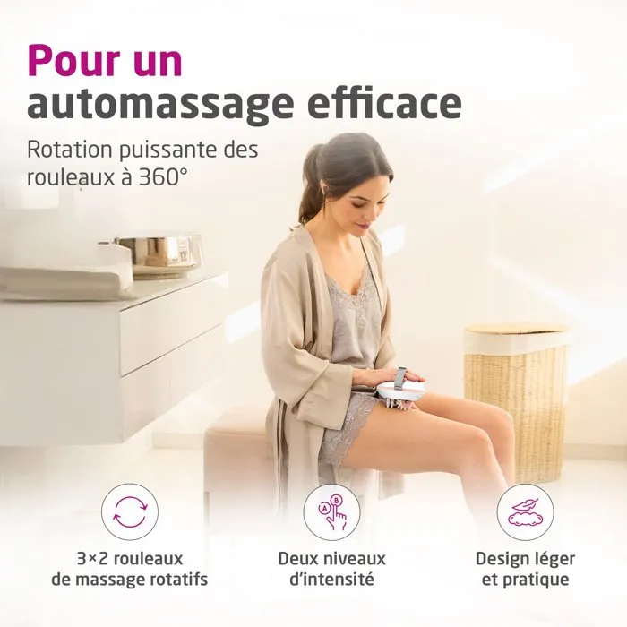 Medisana AC 860 Appareil de massage anti-cellulite - 2 intensités - 3 x 2 rouleaux rotatifs amovibles - Blanc et Rose