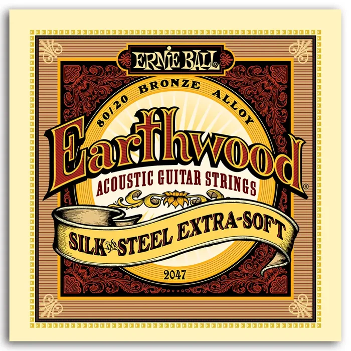 Ernie Ball Jeu de cordes acoustique Earthwood 80/20 Bronze Silksteel XSoft 10-50 Ernie Ball Jeu de cordes acoustique Earthwood 80/20 Bronze Silksteel XSoft 10-50