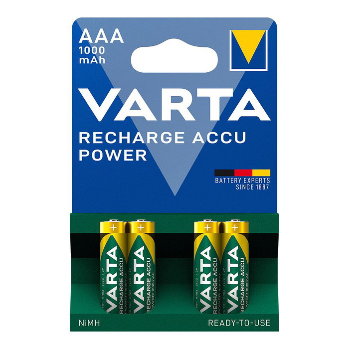 Varta Recharge Accu Power AAA HR03 Piles Rechargeables NiMH 1000 mAh 1,2 V Blister de 4 Varta Recharge Accu Power AAA HR03 Piles Rechargeables NiMH 1000 mAh 1,2 V Blister de 4