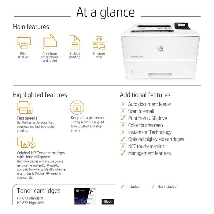 HP LaserJet Pro M501dn, Imprimante laser monochrome, Blanc