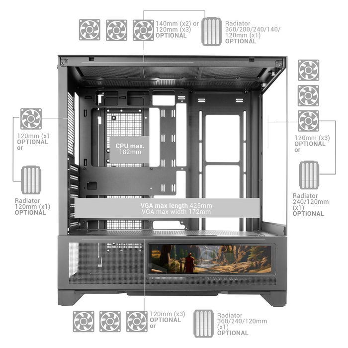 Boîtier ATX semi-tour Mars Gaming MCLCDX Noir