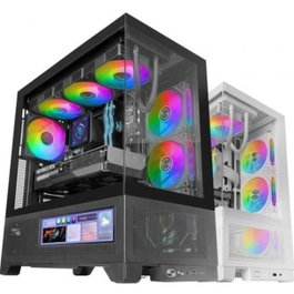 Mars Gaming MCLCDX Boîtier ATX Semi-Tour, Panneau IPS 9,16" HDMI, Cristal Trempé, Double Chambre, Noir