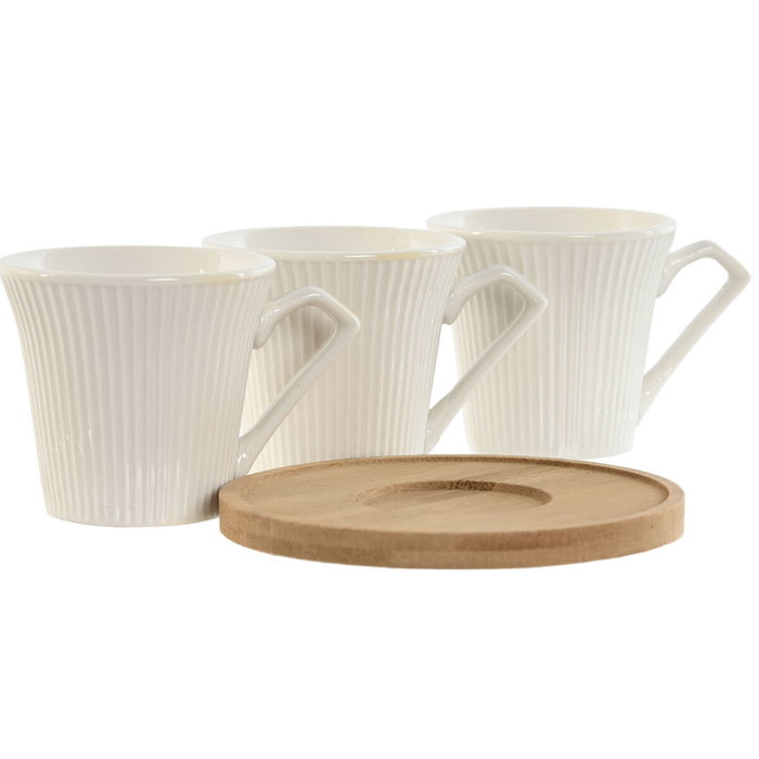 Home ESPRIT Jeu de 6 tasses avec plat Blanc Bambou Porcelaine 90 ml