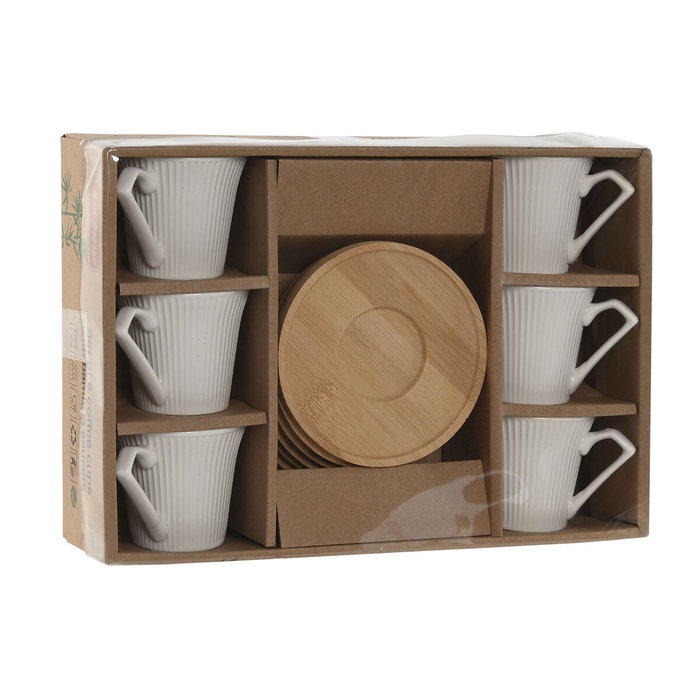 Home ESPRIT Jeu de 6 tasses avec plat Blanc Bambou Porcelaine 90 ml