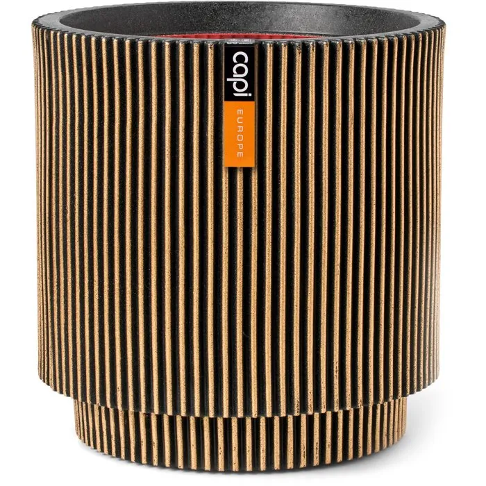 CAPI EUROPE Vase cylindre Groove NL 44 x 46 cm Noir et or CAPI EUROPE Vase cylindre Groove NL 44 x 46 cm Noir et or