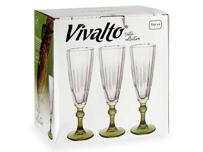 Vivalto Coupe à Cava Vert 170 ml en Verre 6.5 x 20 x 6.5 cm (Set de 48)