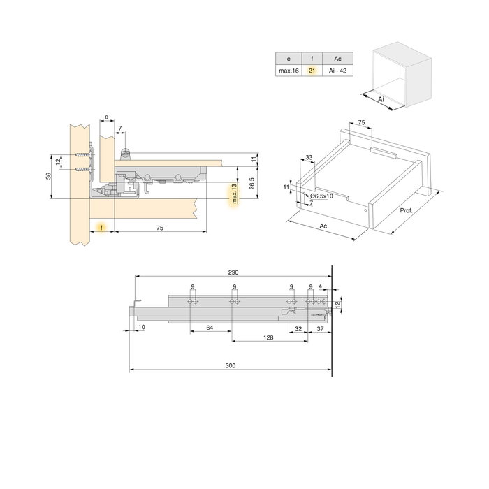 Emuca Jeu de coulisses invisibles pour tiroir Silver, à sortie totale, avec fermeture amortie et loqueteau, profondeur 290mm, Acier, zingué Emuca Jeu de coulisses invisibles pour tiroir Silver, à sortie totale, avec fermeture amortie et loqueteau, profondeur 290mm, Acier, zingué