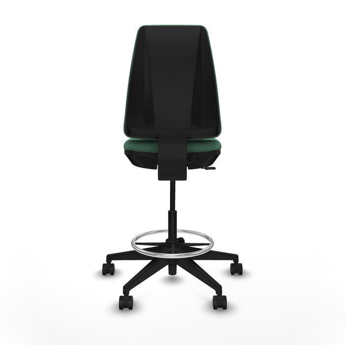 Tabouret Taburete Elche Contact permament de base Tissu Vert émeraude Base pyramidale noire Sans accoudoirs Sans appui-tête Roulettes 65mm nylon