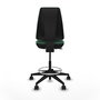 Tabouret Taburete Elche Contact permament de base Tissu Vert émeraude Base pyramidale noire Sans accoudoirs Sans appui-tête Roulettes 65mm nylon