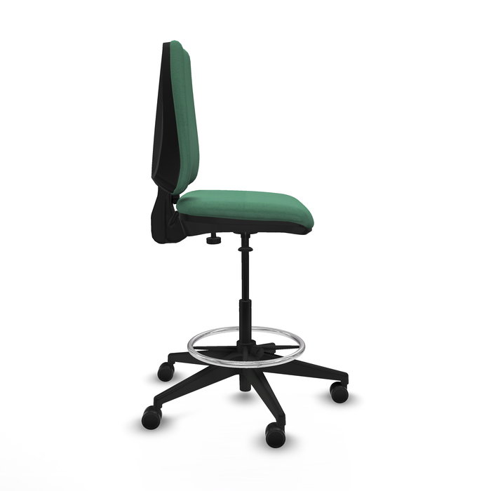 Tabouret Taburete Elche Contact permament de base Tissu Vert émeraude Base pyramidale noire Sans accoudoirs Sans appui-tête Roulettes 65mm nylon