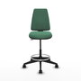 Tabouret Taburete Elche Contact permament de base Tissu Vert émeraude Base pyramidale noire Sans accoudoirs Sans appui-tête Roulettes 65mm nylon